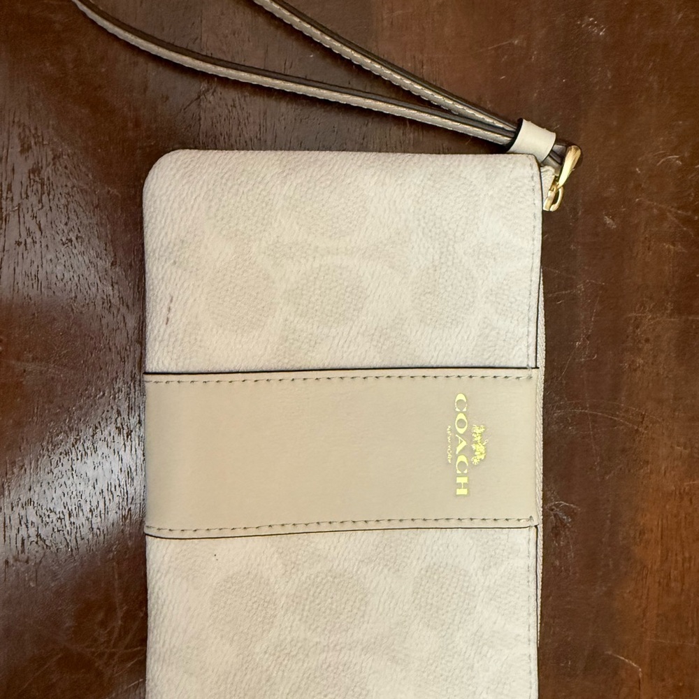 Coach Cream Wristlet with Gold Logo